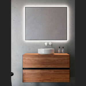 MUEBLE DE BAÑO MADEIRA 80 CM + LAVABO SOBRE ENCIMERA CERÁMICO+ ESPEJO ILUMINACIÓN LED MARCO METÁLICO